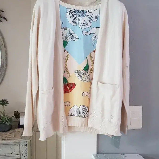 [BUNJANG] Short Sleeve Knit Cardigan Twin Set, Size 55 / 반팔니트가디건 트윈세트 55