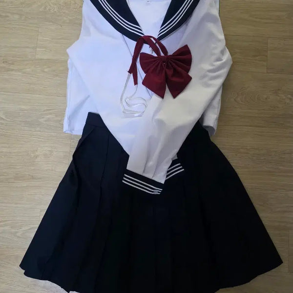 [BUNJANG] Sailor Uniform Set - Skirt, Shirt, and Ribbon / 세일러복 세트 스커트 셔츠 리본 포함