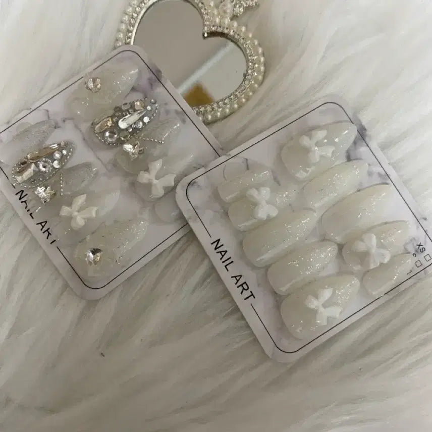 [BUNJANG] Handmade Nail Tips - Cubic & Ribbon Design Set / 수제네일팁
