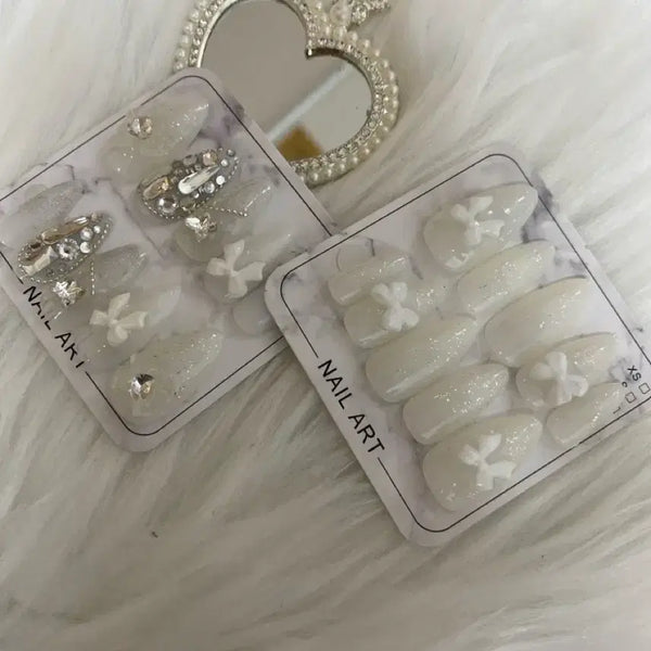 [BUNJANG] Handmade Nail Tips - Cubic & Ribbon Design Set / 수제네일팁