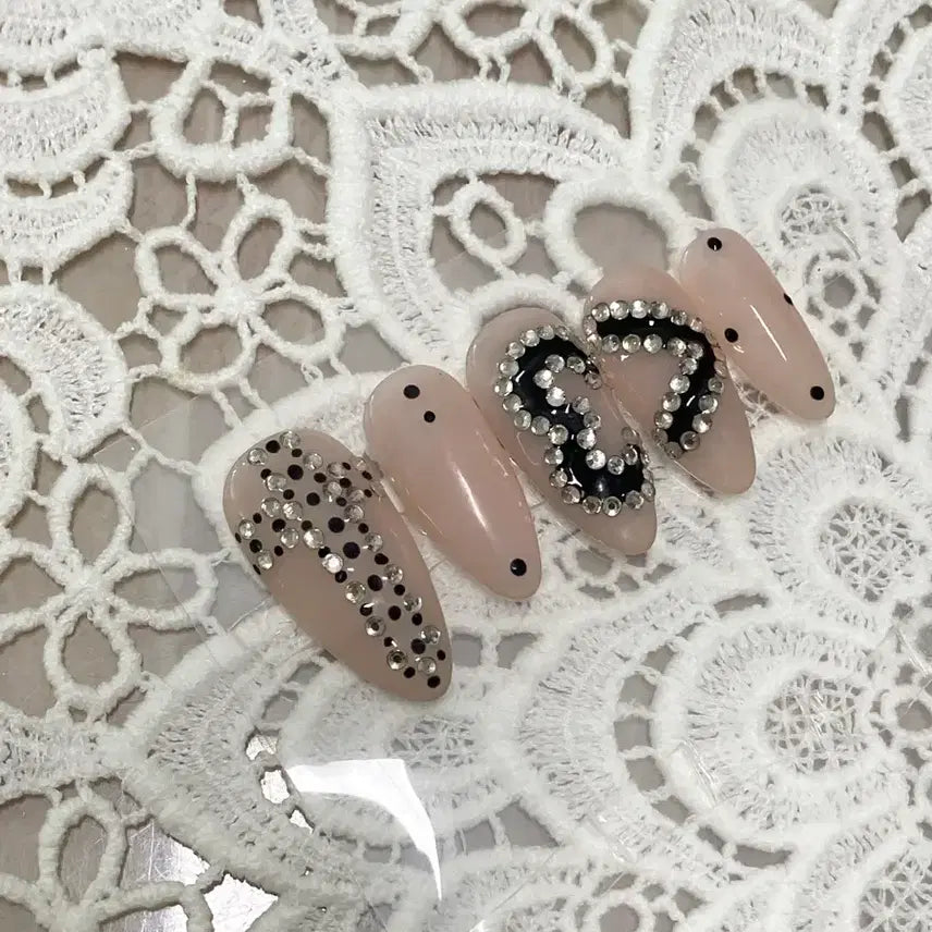 [BUNJANG] Handmade Gyaru Nail Tips with Cross, Dot, and Cubic Accents / 갸루 하트 수제 네일팁 판매합니다~ 십자가 화려 키치 도트 큐빅