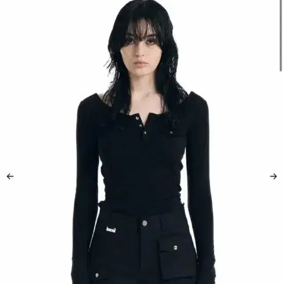 [BUNJANG] Bohemian Seoul Button Pocket Top Black / 보헤미안서울 버튼 포켓 탑 블랙