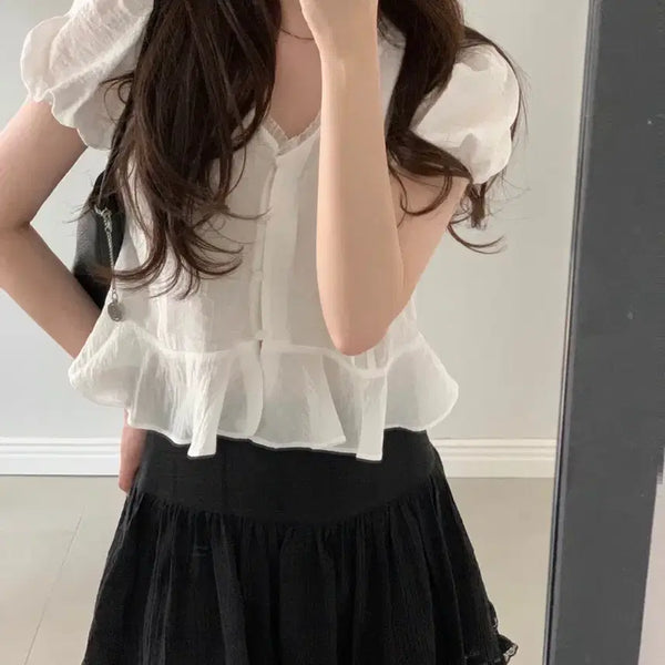 [BUNJANG] Peter Pan & Wendy Chouchou Lace Blouse (White) / 피터앤웬디 슈슈 레이스 블라우스 (화이트)