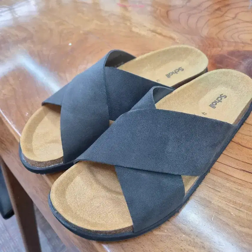[BUNJANG] Scholl Cork Two Strap Sandals Black / Scholl 코르크 투 스트랩 샌들 블랙 42