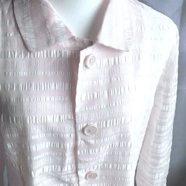 [BUNJANG] Vintage Pink White Stripe Blouse Jacket / 빈티지 여름용 핑크 화이트 스트라이프 블라우스 자켓