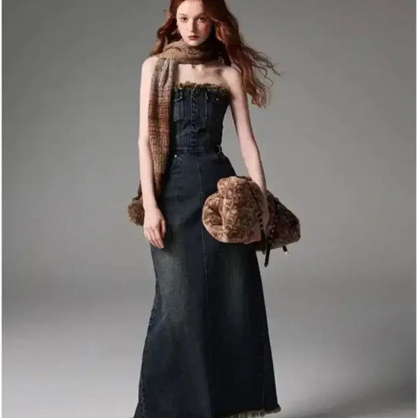 [BUNJANG] 1jinnstudio Long Denim Dress S / 1jinnstudio 원진스튜디오 롱 데님 원피스 S