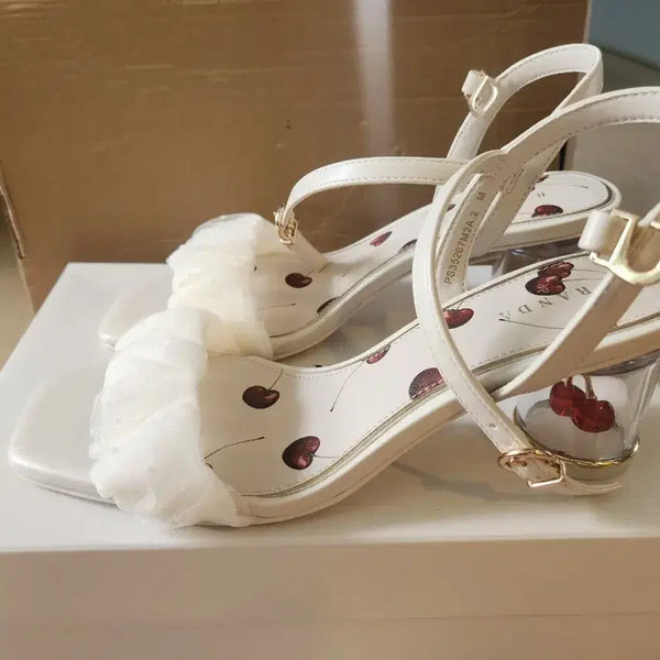 [BUNJANG] RANDA Cherry Heel Strap Sandals White 235 / RANDA 체리 힐 스트랩 샌들 화이트 235 m사이즈