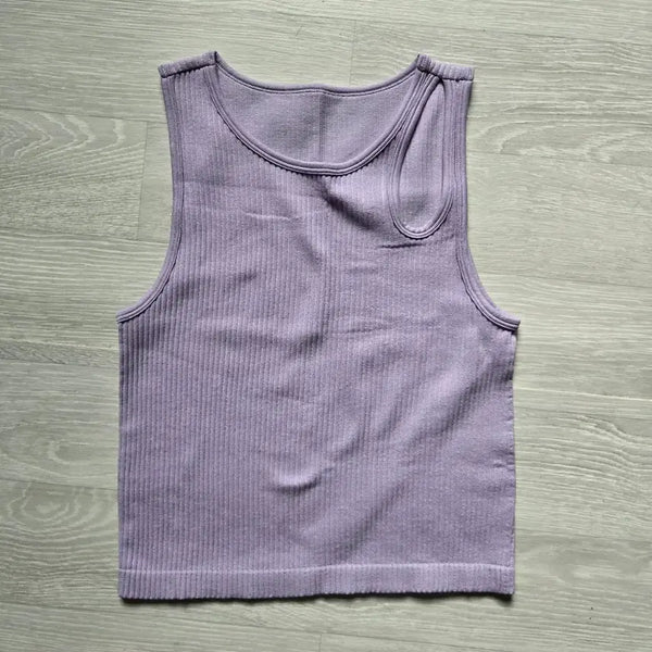 [BUNJANG] New Lilac Ribbed Sleeveless Tank Top / 새상품 _ 연보라색 트임포인트 골지 민소매 나시