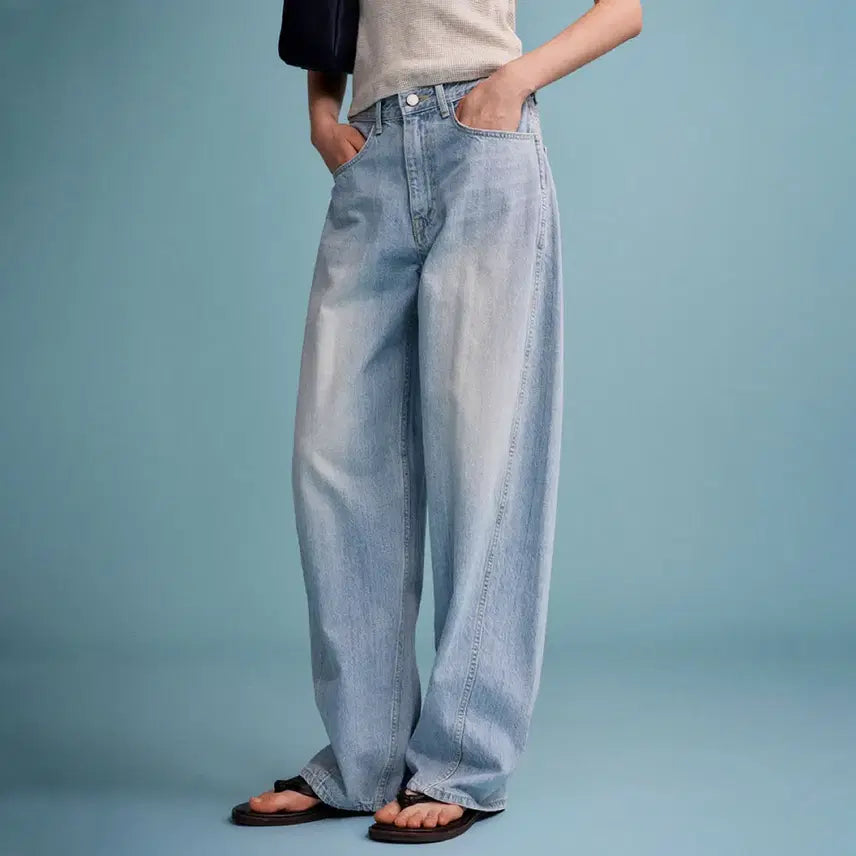 [BUNJANG] Facade Pattern Wide Tapered Denim Light Indigo / 파사드패턴 와이드 테이퍼드 데님_light indigo