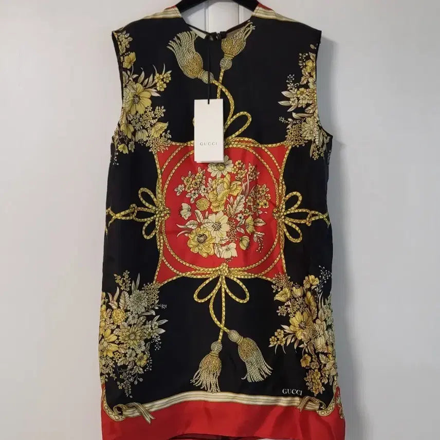 [BUNJANG] Gucci 100% Silk Floral Pattern Sleeveless Mini Dress Women's / 구찌 100%실크 여성 태슬 플라워 패턴 실크 민소매 미니 원피스 여자