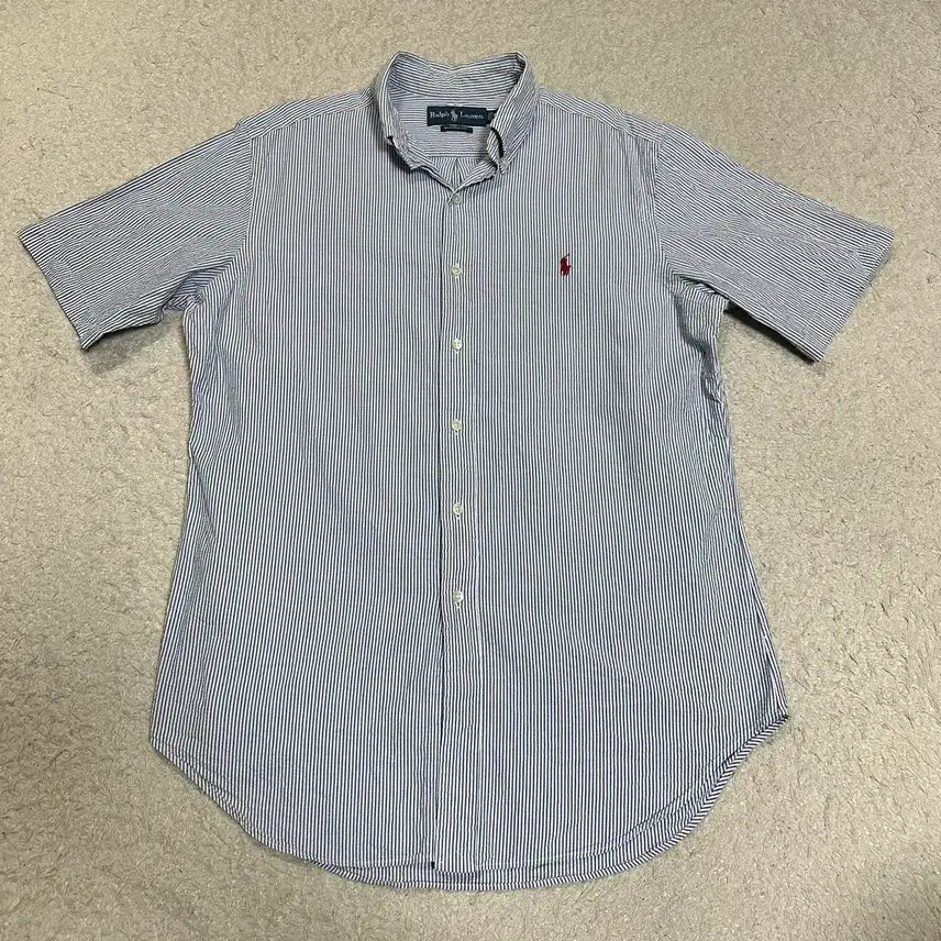 [BUNJANG] Polo Ralph Lauren Seersucker Stripe Short Sleeve Shirt / 폴로 랄프로렌 시어서커 스트라이프 반팔 셔츠 m