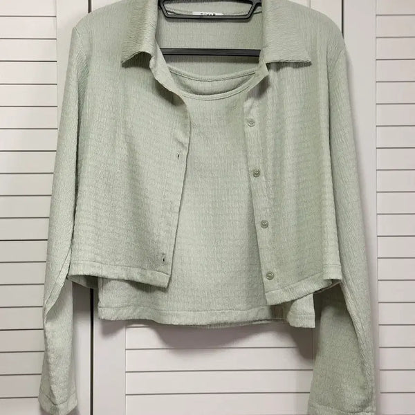 [BUNJANG] Women's Sleeveless Cardigan Set - Light Mint / 새상품 특가 할인 국내제작 나시 가디건 세트 연민트