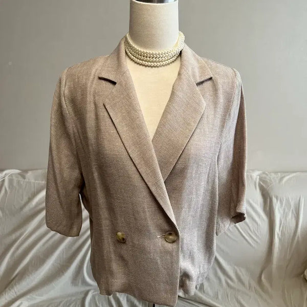 [BUNJANG] Beige Tweed Short Sleeve Jacket / 베이지 트위드 반팔 자켓