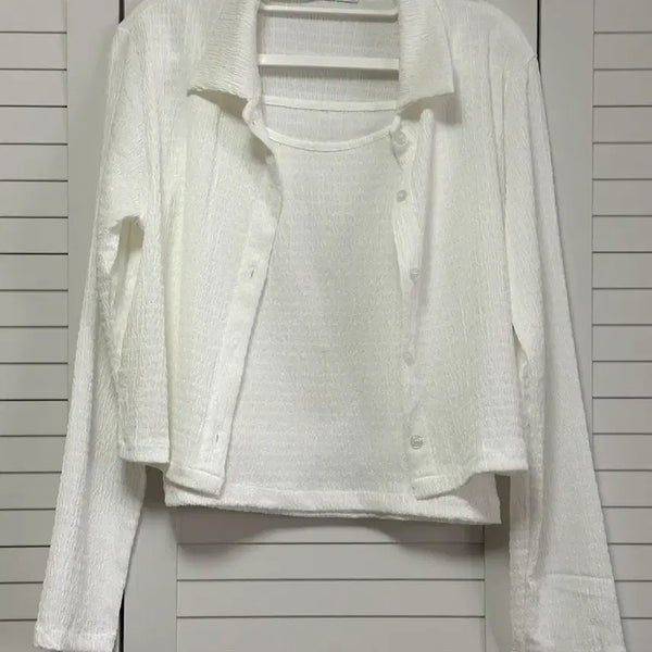 [BUNJANG] Women's Sleeveless Cardigan Set - White / 새상품 특가 할인 국내제작 나시 가디건 세트 화이트