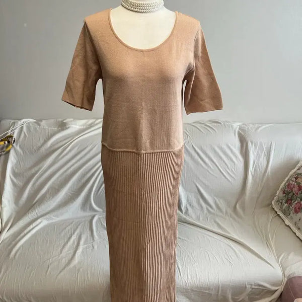 [BUNJANG] Beige Pleated Summer Knit Dress / 베이지 플리츠 여름니트 원피스