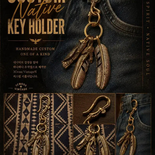 [BUNJANG] 3Cross Vintage Custom Native Feather & Eagle Keychain / 3Cross Vintage Custom Native 키링
