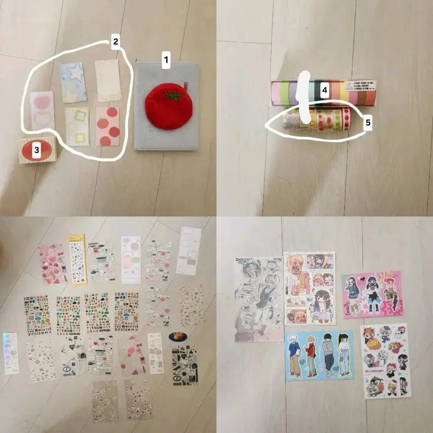 [BUNJANG] Daiso "Tomato" & "Frolic" Collection Bundle Set / 일괄) 다이소 스티커 다꾸 마테 인물 모조지 떡메 푸릇푸릇 북커버 토마토