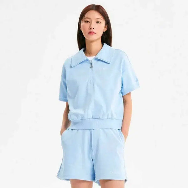 [BUNJANG] New Balance Women's Summer Half-Zip T-shirt Mint / 뉴발란스 여성 썸머 반집업 맨투맨 반팔 라이트블루