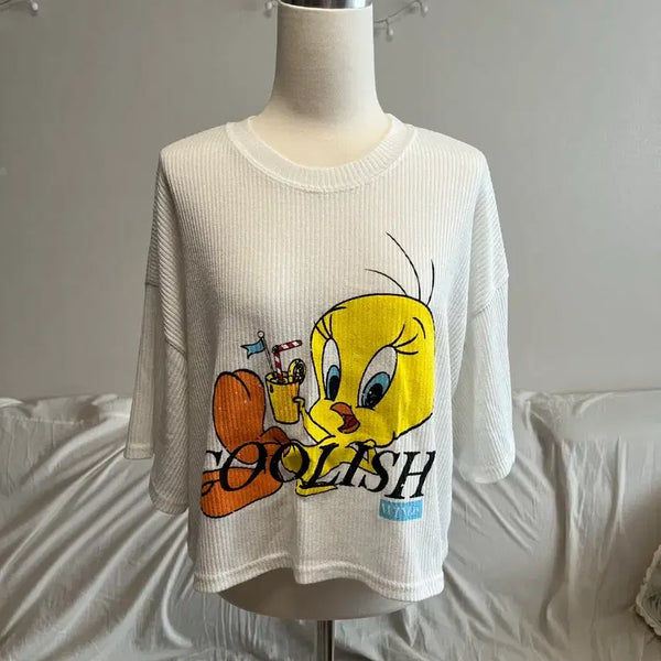 [BUNJANG] Looney Tunes Tweety Waffle Short-Sleeve T-Shirt / 루니툰 트위티 와플 반팔 티셔츠