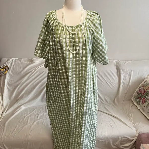 [BUNJANG] Green Check Puff Sleeve Dress / 체크무늬 퍼프 소매 원피스