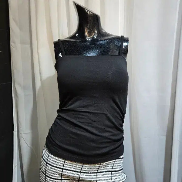 [BUNJANG] Black Ribbed Shirred Tank Top / 캡내장 양쪽셔링 블랙 나시