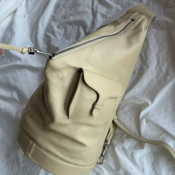 [BUNJANG] Nutt Nutt Ivory Leather Sling Bag - Yellow / 넛넛 아이보리 레더 슬링백 - 옐로우