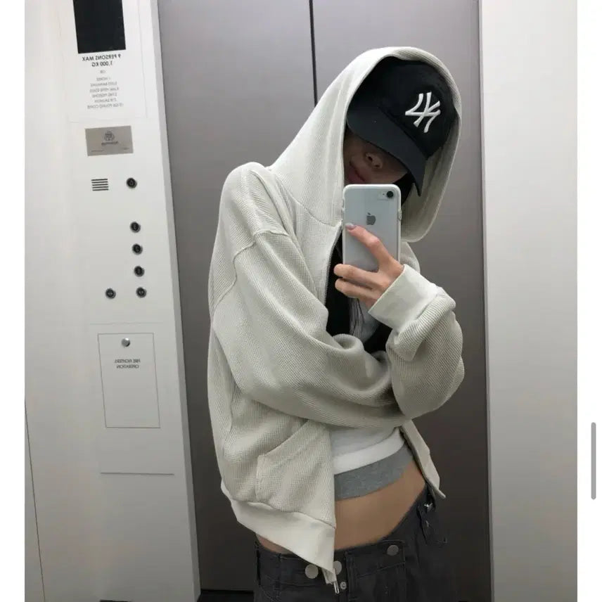 [BUNJANG] Rikim Waffle Hoodie Zip-up (Cream) / 새상품) 릿킴 와플 후드집업 (크림)
