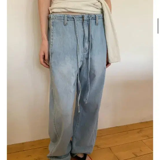 [BUNJANG] Meetme Denim Pants (Light Blue, Size M) / meetme 미트미 허리 끈 데님 팬츠 바지