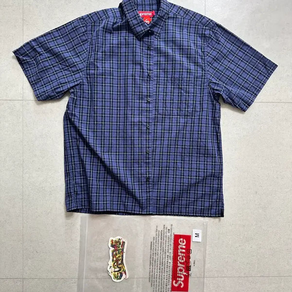 [BUNJANG] Supreme Loose Fit Mini Plaid Short Sleeve Shirt Navy M / 슈프림 루즈핏 미니 플레이드 반팔 셔츠 네이비 M 사이즈 24SS 판매