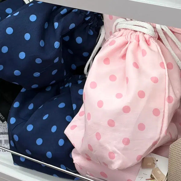 [BUNJANG] Daiso Dot Drawstring Pouch (Pink & Blue) / 다이소 도트 조임 파우치