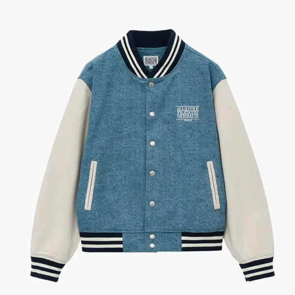 [BUNJANG] Marithe Francois Girbaud Classic Logo Denim Varsity Jacket Light Blue / 마리떼 프랑소와 저버 바시티 자켓