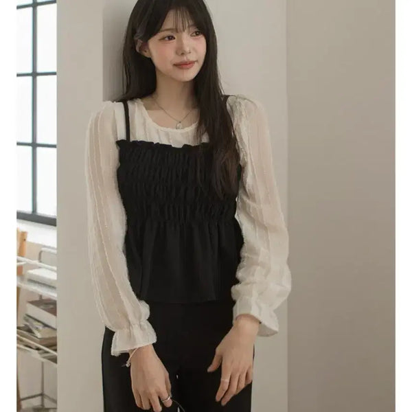 [BUNJANG] Layered Smoke Blouse / [하객룩] 레이어드 스모크 블라우스