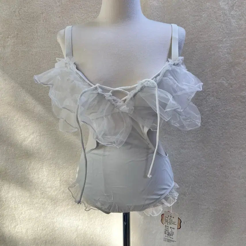 [BUNJANG] Ruffle One-Piece Swimsuit White / 러플 원피스 수영복 화이트