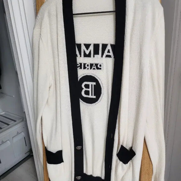 [BUNJANG] Balmain Cardigan White Black M / 발망 가디건 화이트 블랙m