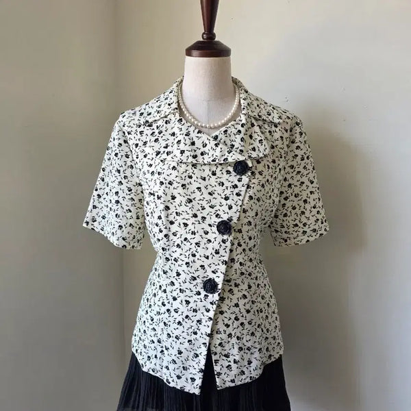 [BUNJANG] Flower Button Short Sleeve Jacket / 플라워 꽃 버튼 반팔 자켓