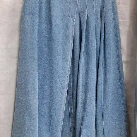 [BUNJANG] Pintuck Pleated Long Denim Skirt / 핀턱주름 청 데님 롱 스커트
