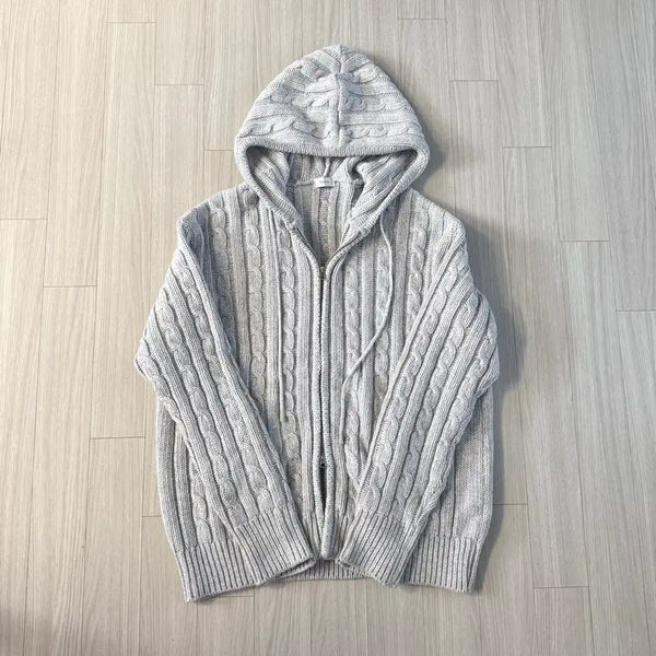 [BUNJANG] Road Twisted Long Hooded Zip-Up / road 꽈배기 롱 후드집업