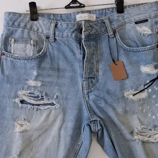 [BUNJANG] Zara Light Blue Denim Ripped Shorts / 자라 데님 숏 팬츠 라이트 블루 찢청