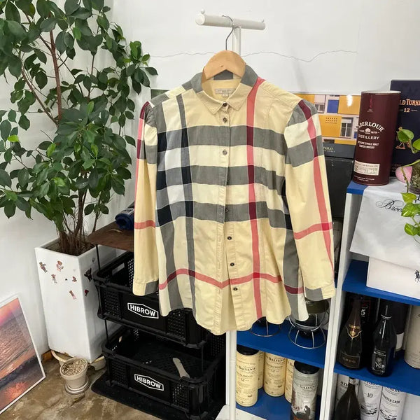 [BUNJANG] Burberry Brit Nova Check Shoulder Puff Shirt M / 버버리 브릿 우먼 노바체크 숄더퍼프 셔츠 M