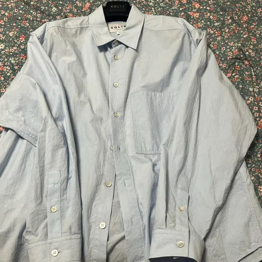 [BUNJANG] Solid Homme Crinkle Shirt Sky Blue / - 솔리드옴므 크링클셔츠 스카이블루 -