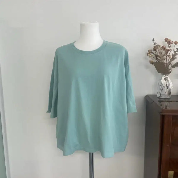 [BUNJANG] BEAKER Mint Round Neck Plain Short-Sleeve T-Shirt / [비이커] 민트 라운드넥 무지 반파루티셔츠