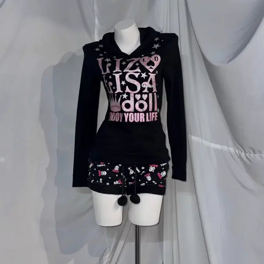 [BUNJANG] Liz Lisa Doll Glitter Printing Logo Hood Long Sleeve / 리즈리사 돌 글리터 프린팅 로고 후드 롱슬리브 유일매물 희귀매물 갸루