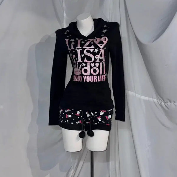 [BUNJANG] Liz Lisa Doll Glitter Printing Logo Hood Long Sleeve / 리즈리사 돌 글리터 프린팅 로고 후드 롱슬리브 유일매물 희귀매물 갸루