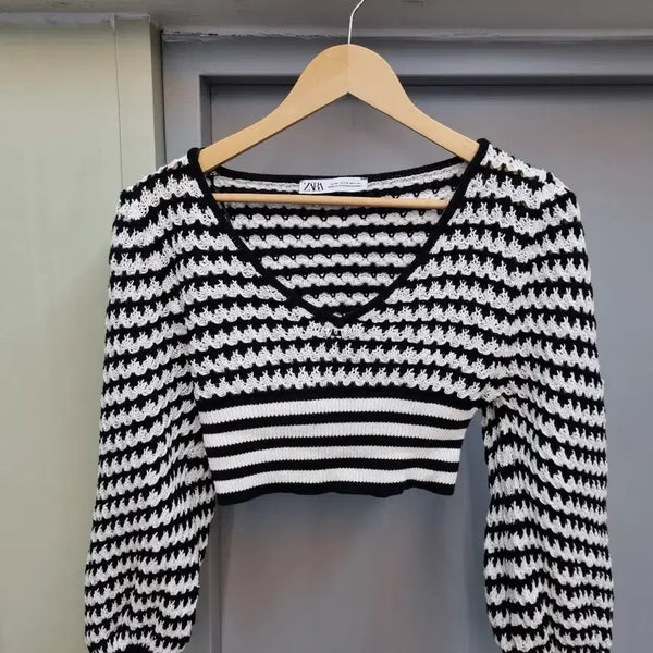 [BUNJANG] Zara Cropped Cotton Knit Sweater - Size M / 자라 크롭 면 니트 M