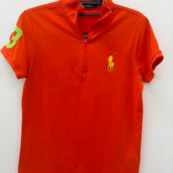[BUNJANG] Polo Ralph Lauren Women's Orange Golf Pique Polo Shirt M / 폴로 랄프로렌 오렌지 골프웨어 반팔 카라티