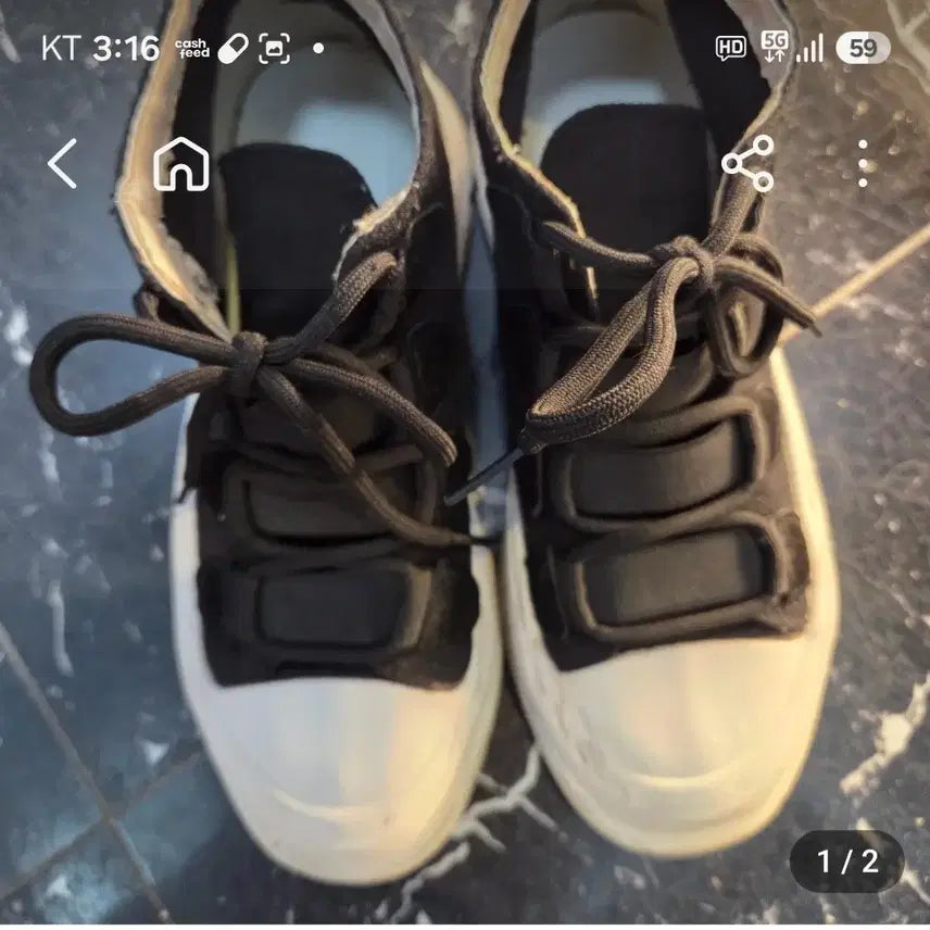 [BUNJANG] Black and White High-Top Sneakers Size 235 / 블랙 앤 화이트 하이탑 스니커즈 235