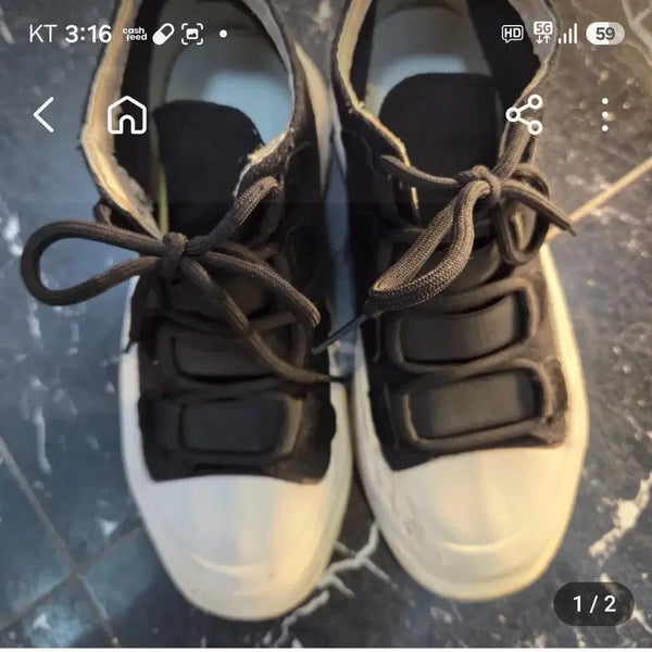 [BUNJANG] Black and White High-Top Sneakers Size 235 / 블랙 앤 화이트 하이탑 스니커즈 235