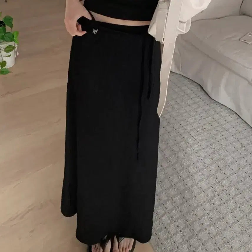 [BUNJANG] Black Maxi Long Skirt (Size 1) / 블랙 1사이즈) 링클 스트랩 맥시 롱스커트 맥시스커트 롱치마 에이블리