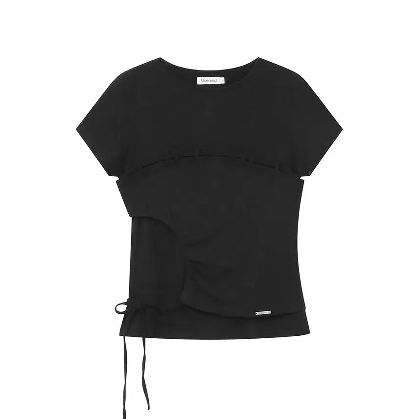 [BUNJANG] Mise en Scene String Shirring Short Sleeve Black / (새상품. 오늘만 이가격)미세키서울 스트링 셔링 숏 슬리브 블랙
