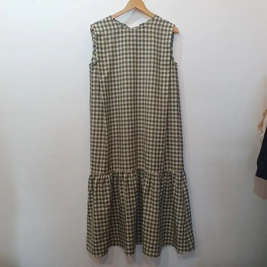 [BUNJANG] Ribbon Pintuck Check Long Dress / 리본 핀턱 체크 하구미 롱 원피스